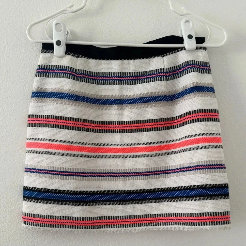 Milly Multi Color Striped White Mini Skirt Cotton Blend Preppy Luxe Size 2